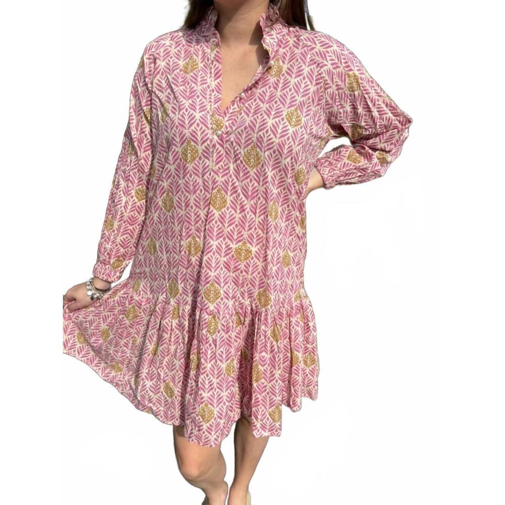 NEW JUST DARVINY megan v-neck mini dress in colony pink